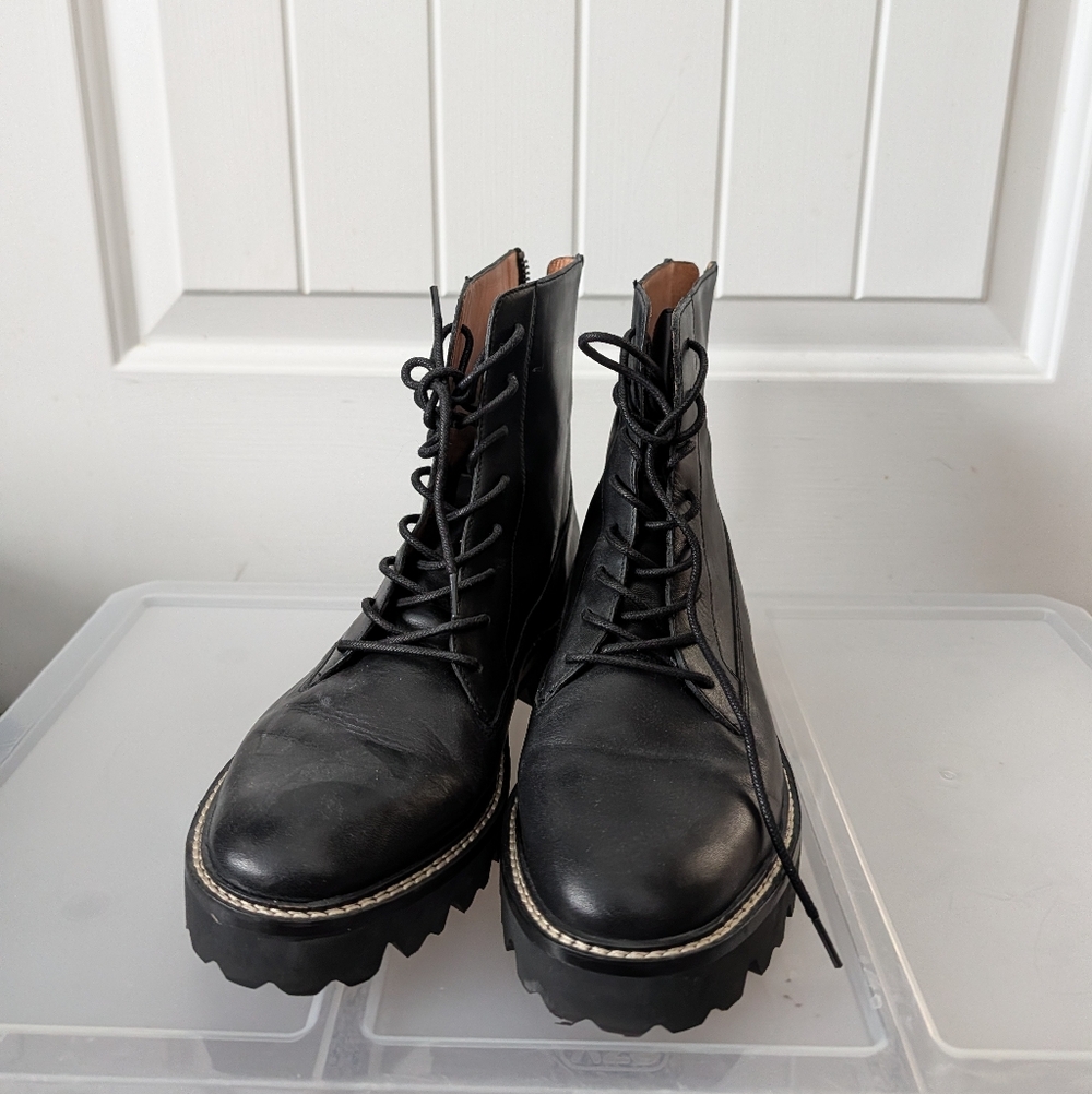 Black Lace-Up Leather Boots